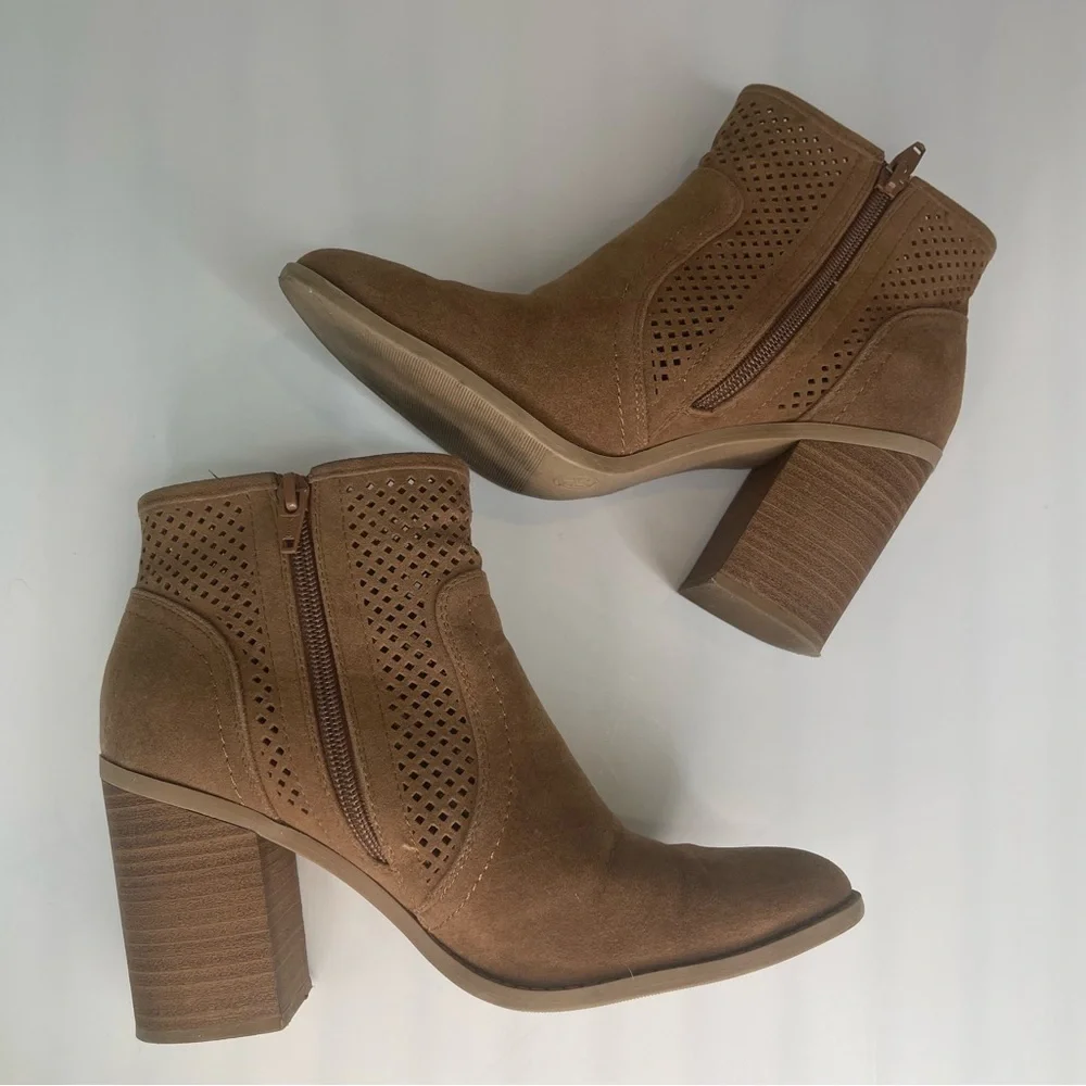 Universal Thread Crissy Bootie Brown Laser Cut Stacked Heel